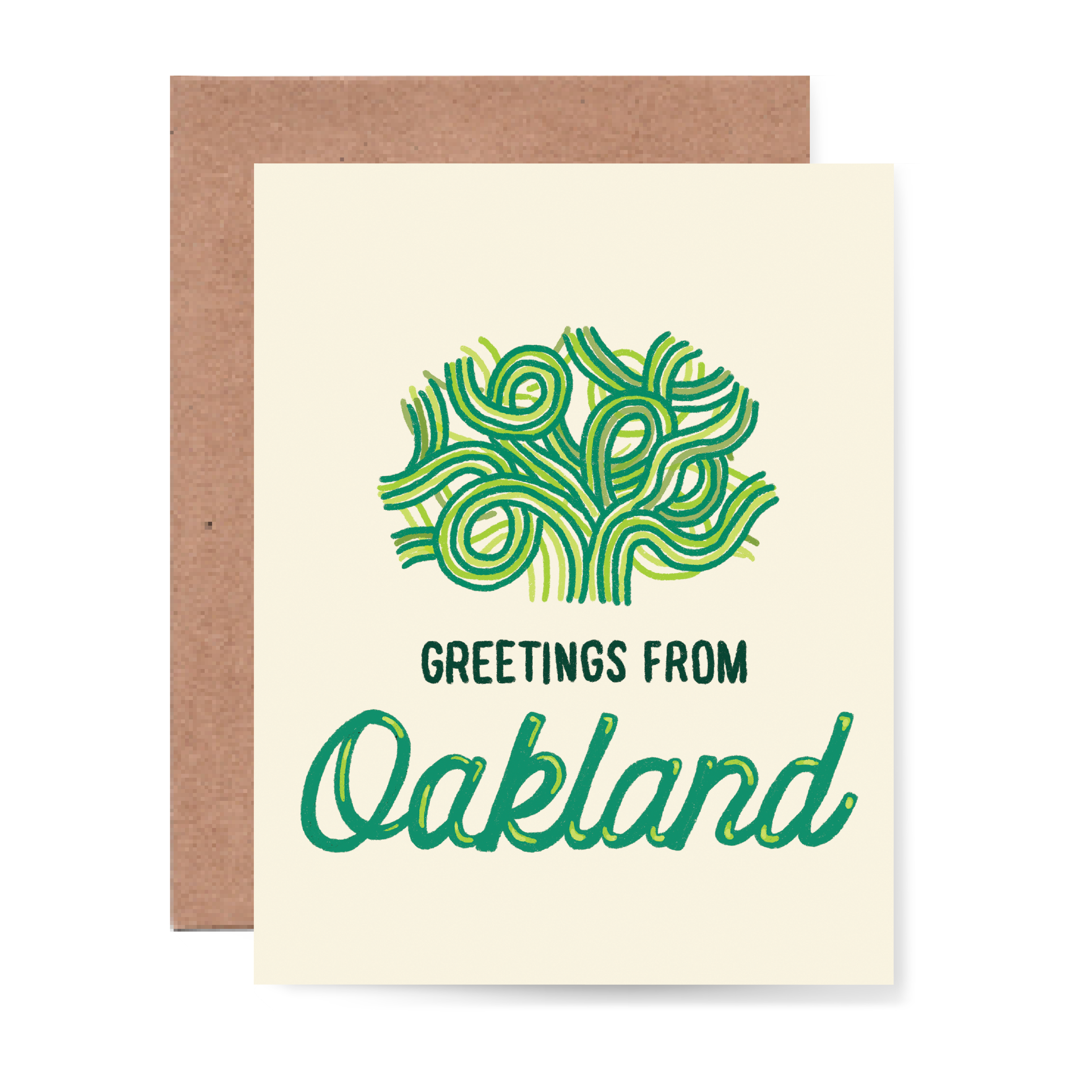 Greetings from Oakland - Green Oak Tree Card