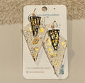 Dangle earrings: cream, black variegated metallic arrow