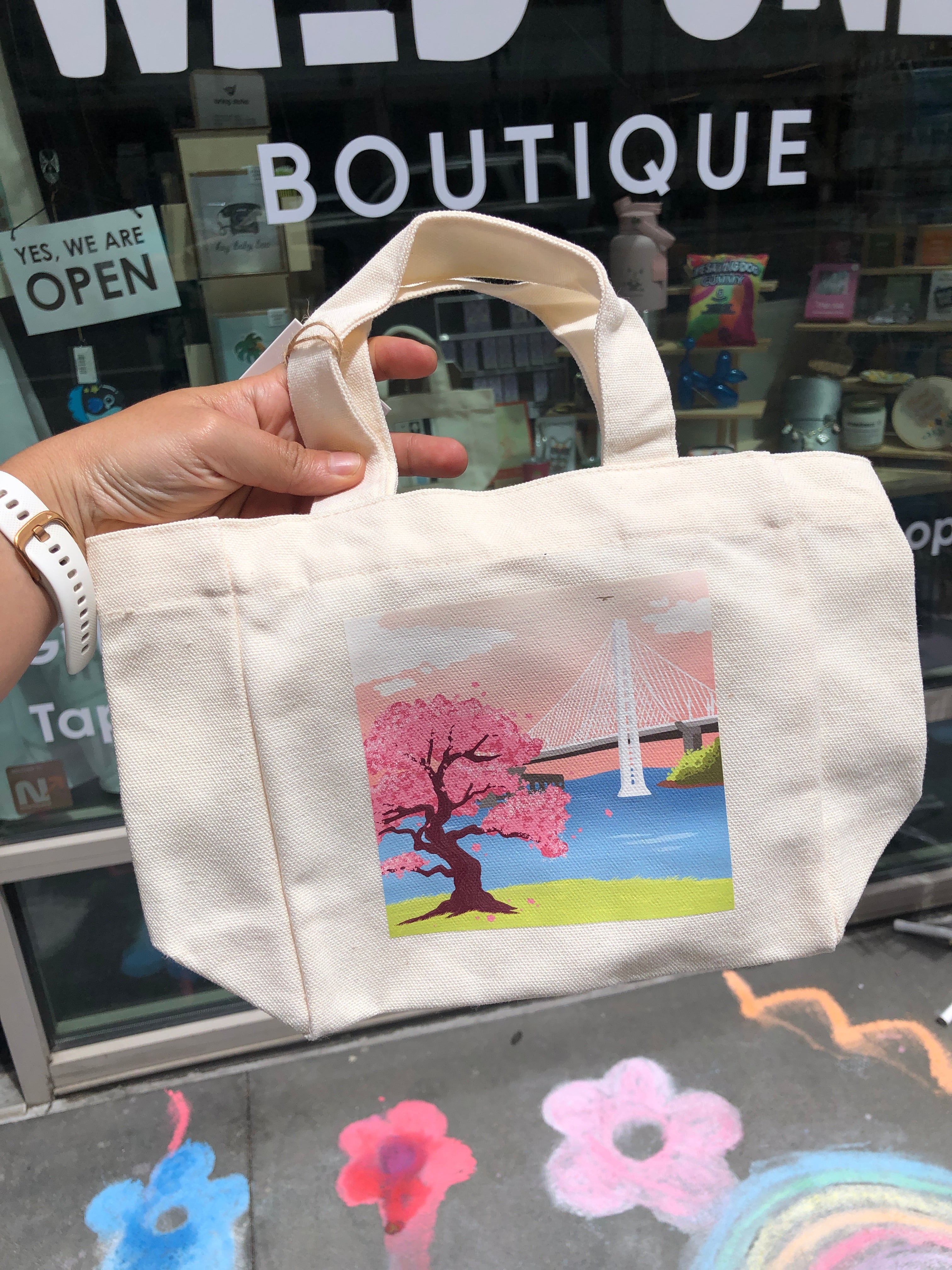 Sakura Bay Bridge Mini Canvas Tote Bags