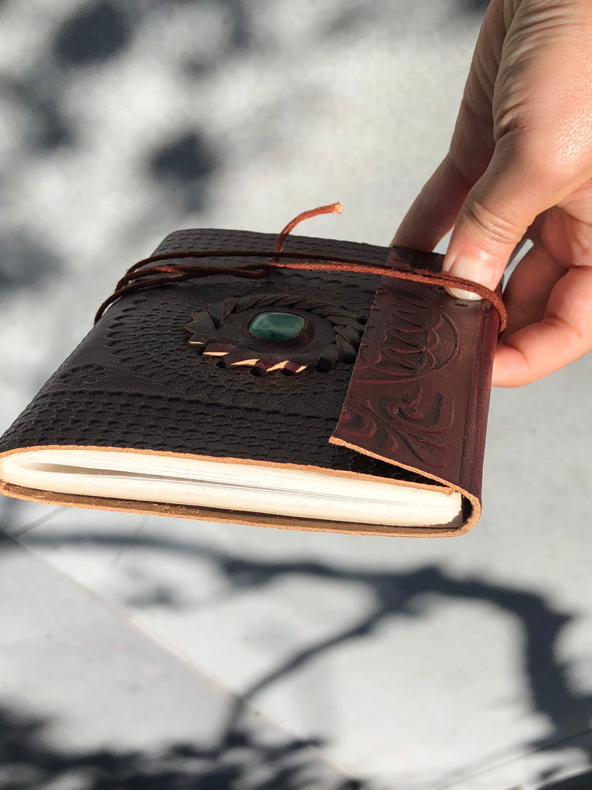 Thin Leather Journal with Stone