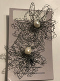 Silver Wire Crochet Flower Pearl Earrings