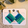 Ball post earrings: translucent shades of teal with gold