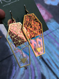 Rainbow Acrylic Spiderweb Coffin Earrings