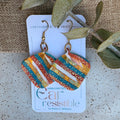 Dangle earrings: stripped pinched square with gold