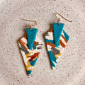 Dangle earrings: teal, cream, olive, mustard arrow