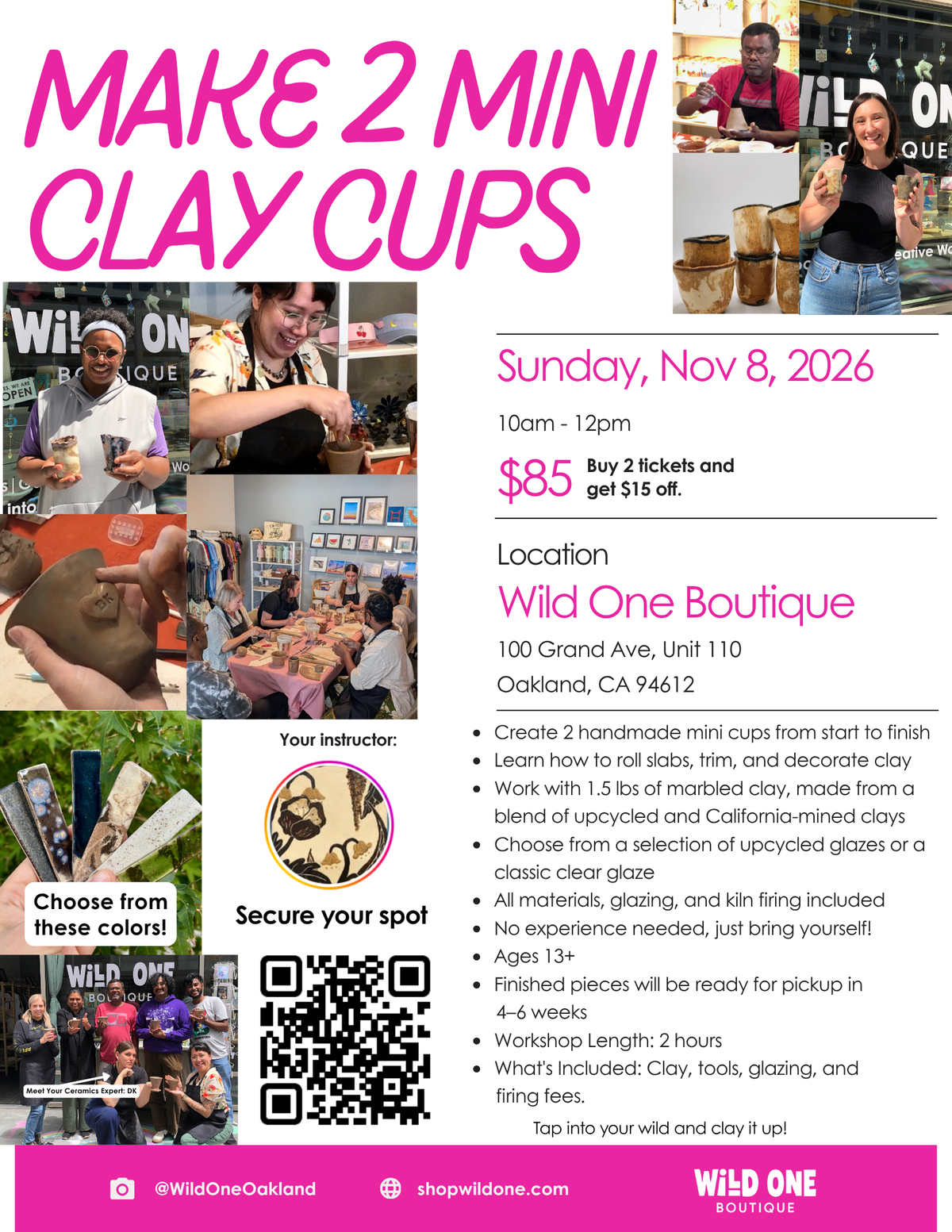Make 2 Mini Clay Cups - Sunday, November 8, 2026 | 10am - 12pm