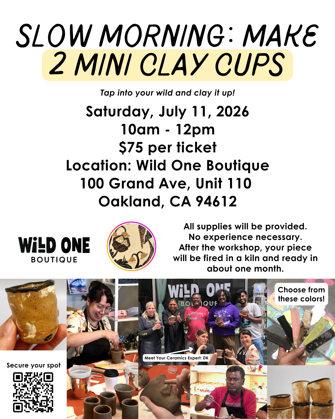 Slow Morning: Make 2 Mini Clay Cups - Saturday, July 11, 2026