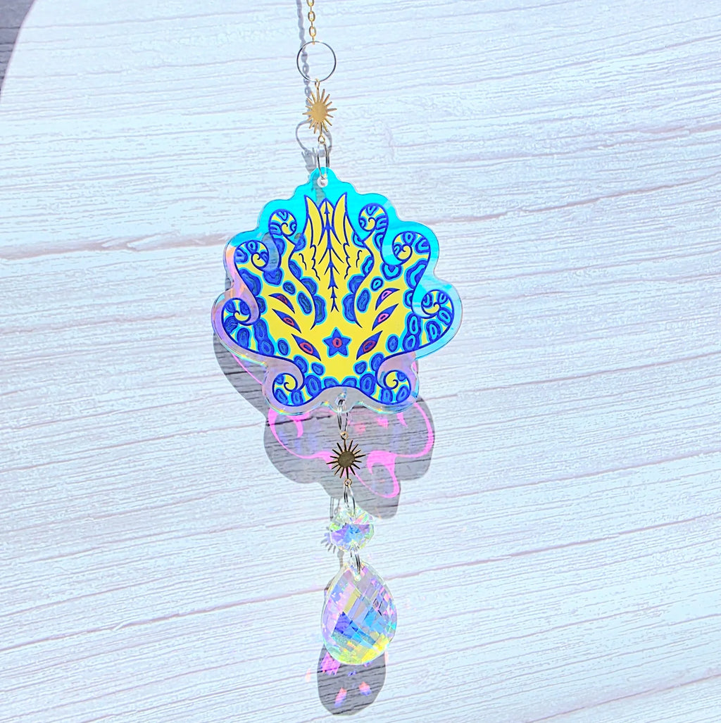 Angelic Blue Ringed Octopus Crystal Suncatcher
