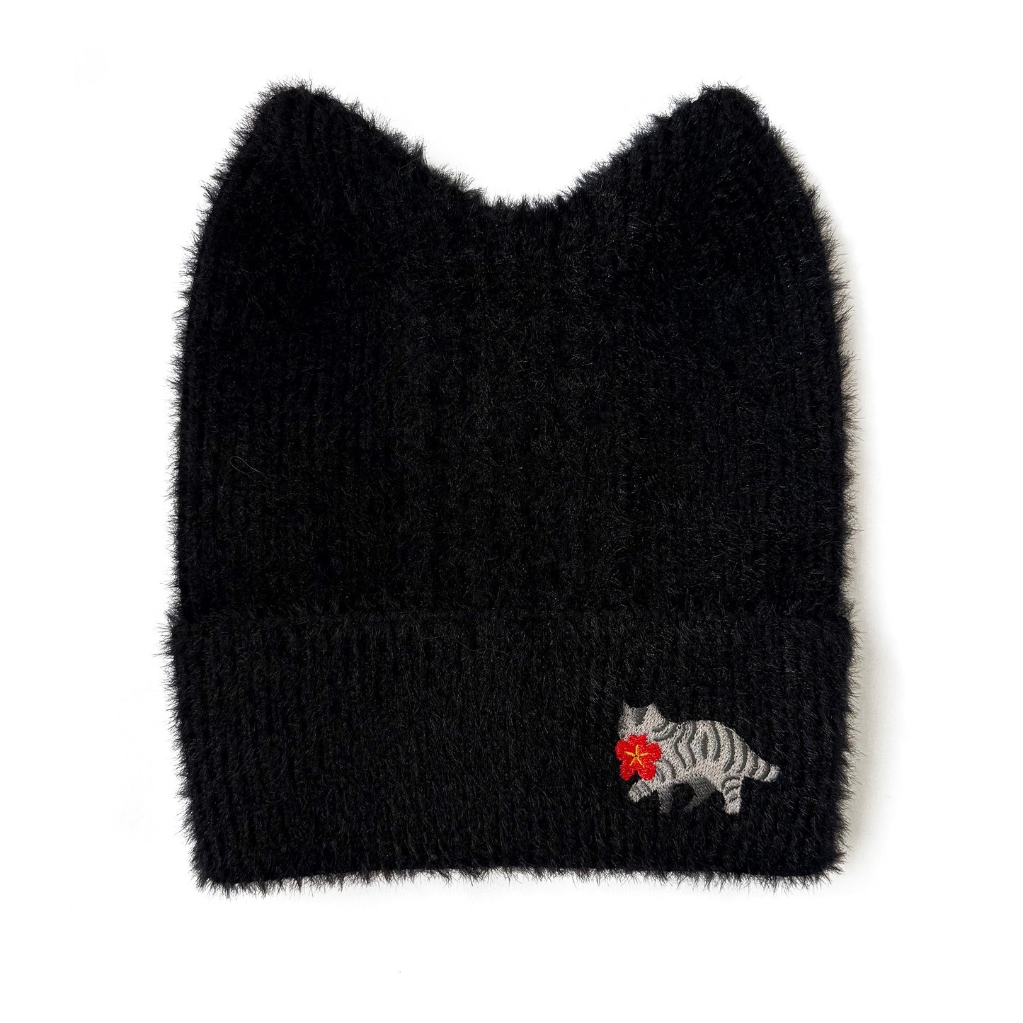 Bloom Thief: Embroidered Cat Ear Beanie (Black)