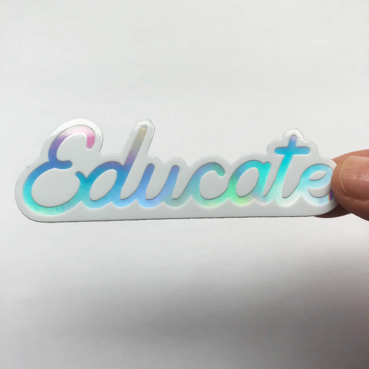 Educate Text White Holographic Sticker