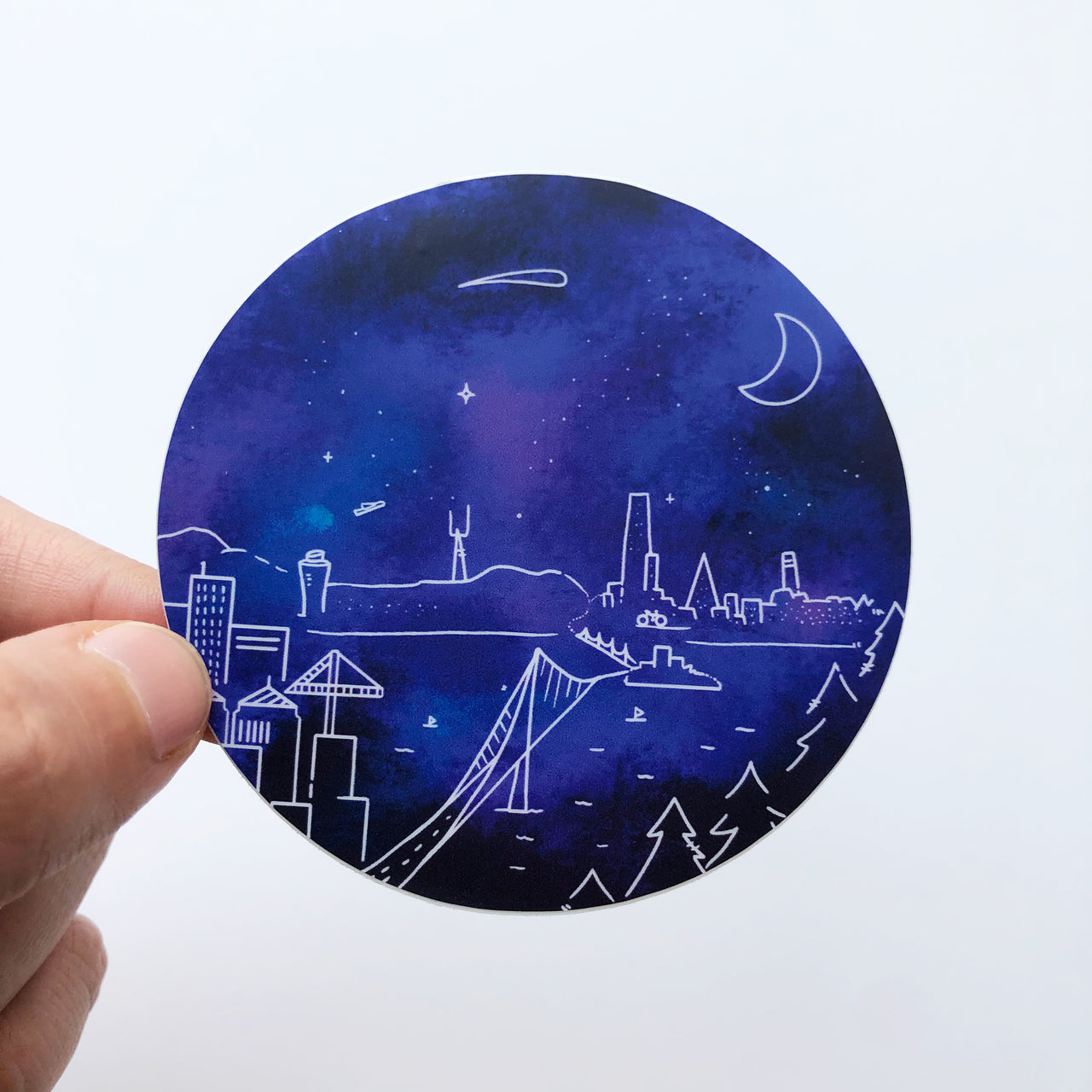 San Francisco Bay Area Midnight Skyline, Galaxy Stars Sticker