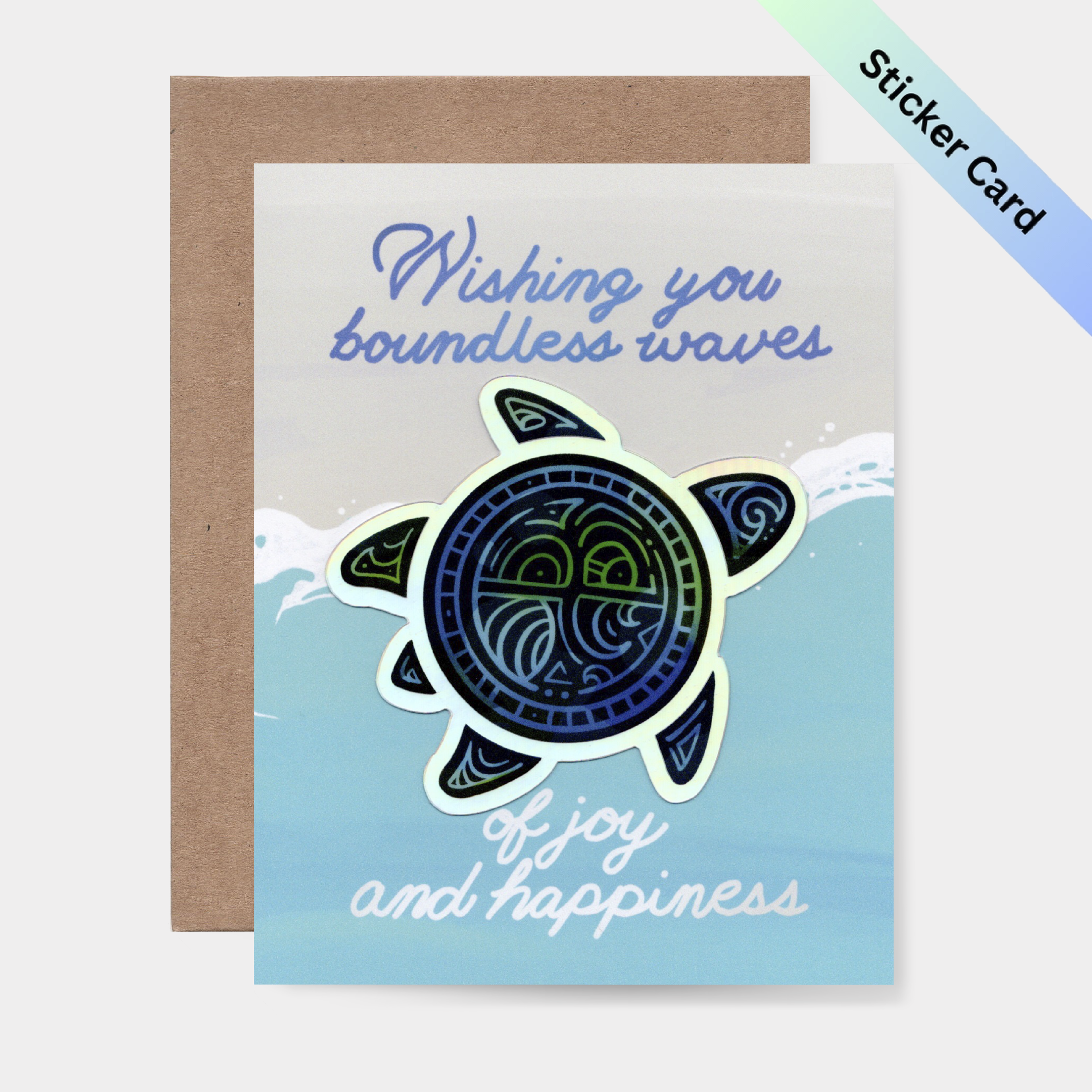 Wishing You Boundless Waves Turtle Sticker Card