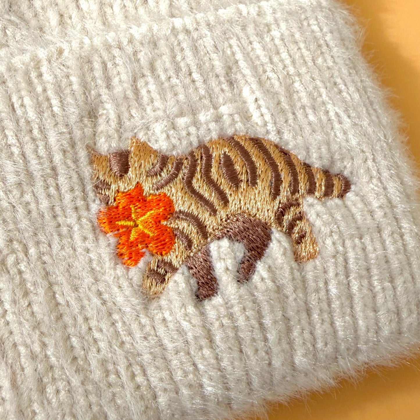Bloom Thief: Embroidered Cat Ear Beanie (White)