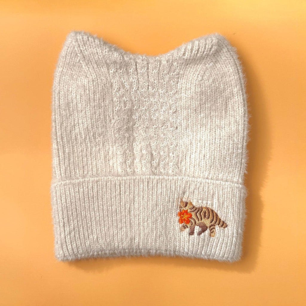 Bloom Thief: Embroidered Cat Ear Beanie (White)