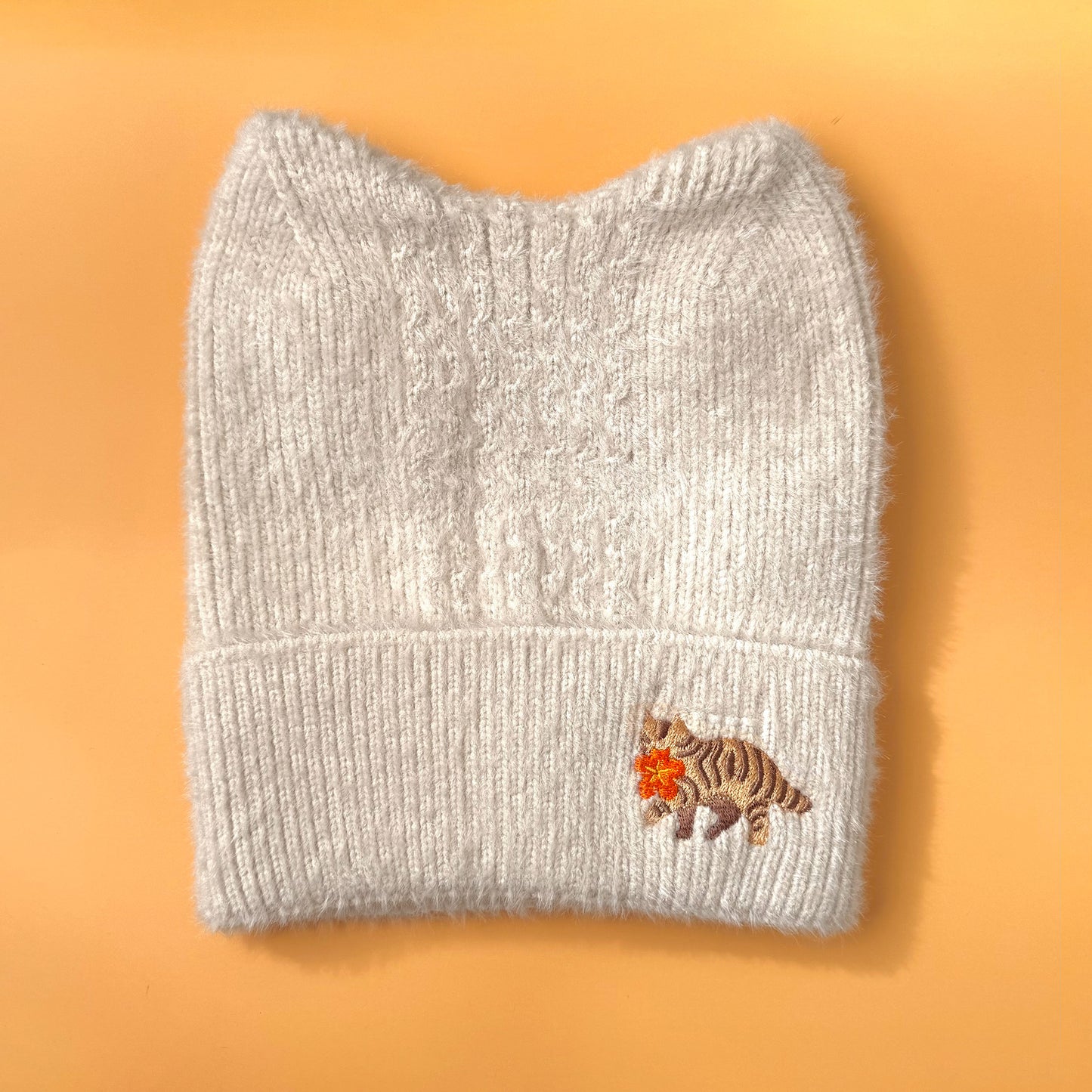 Bloom Thief: Embroidered Cat Ear Beanie (White)